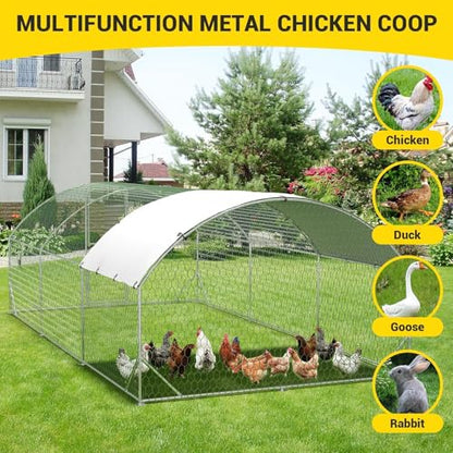 Large Metal Chicken Coop, Walk-in Poultry Cage, Large Chicken Run with Waterproof & Anti-UV Cover, Chicken Pen with Double Lockable Doors for Outdoor, 9.8x19.7x6.6FT - size: 9.8' W x 19.7' L x 6.6' H