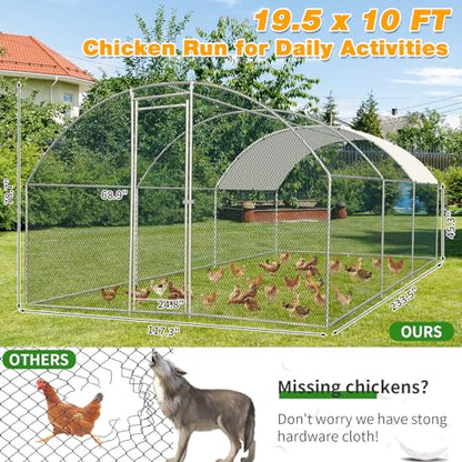 Outvita Large Metal Chicken Coop, 19.5×10FT Walk-in Poultry Cage with Waterproof & Anti-UV Round Arch Cover, Duck Rabbit Hen Cage Galvanized Mesh for Outdoor Yard Backyard and Farm - size: 234.0"L x 120.0"W x 78.0"H