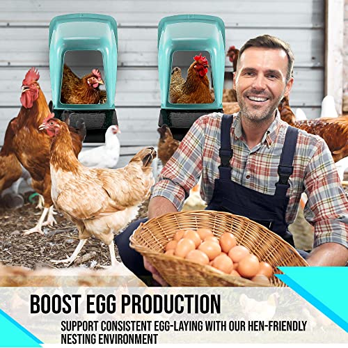Nesting Boxes for Chicken Coop | Roll Away Hen House for Laying Eggs | Durable Plastic Chick Brooder Box with Perch & Pull Out Egg Tray for Poultry Farm | Chicken Coop Accessories (Pack of 10)