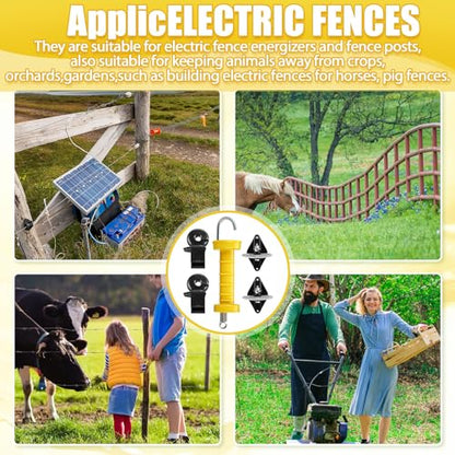 Tondiamo 4 Sets Electric Fence Gate Handle Set with Anchors and Insulators Including 4 Pcs Plastic Electric Fence Gate Handle with Spring, 8 Pieces Anchor Set, 8 Pieces Black Insulators