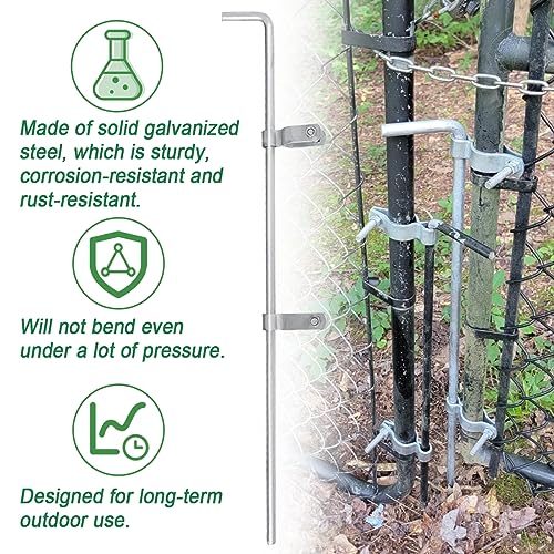 Cane Bolt Gate Drop Rod for Chain Link Fence 1-3/8" x 32" [Pack of 2]Gate Drop Rod Kit for Single or Double Gate,Heavy Duty Galvanized Steel Ground Latch Fence Drop Pin with Extra 4 Gate Frame Hinges - size: 1-3/8" × 32" (2 PACK)
