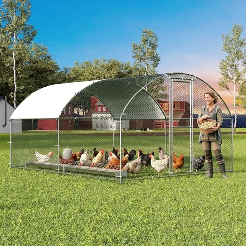 Garvee Large Metal Chicken Coop, Chicken Run for 10/20 Chickens, Outdoor Walk in Poultry Cage with Anti-UV Cover and Waterproof, 13.12 x 9.84 x 6.56 ft - size: 157.5"L x 118.1"W x 78.7"H