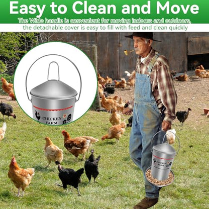 6.6 Lb Stainless Steel Poultry Feeder, Automatic Chicken Feeder No Waste, Hanging Chicken Feeder Heavy Duty Reliable Long-Lasting with Handle, Top Filled - size: 3KG/6.6 LB