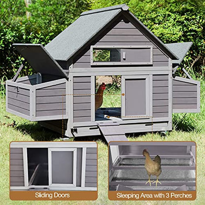 GUTINNEEN Chicken Coop Poultry Cage on Wheels Outdoor Duck Coop Wooden Hen House with Large Nesting Box, Movable