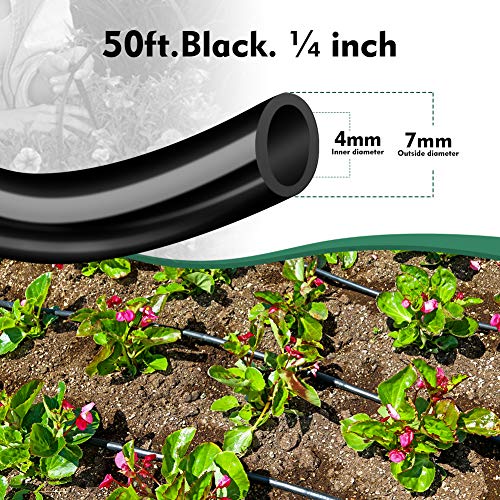 Bonviee 50ft 1/4" Drip Irrigation Tubing – Flexible, Durable Hose, Compatible with 1/4 inch Barbed Tee, Micro-Emitters & Misters, Easy Install for Home Garden Repair - size: 1/4"-50FT