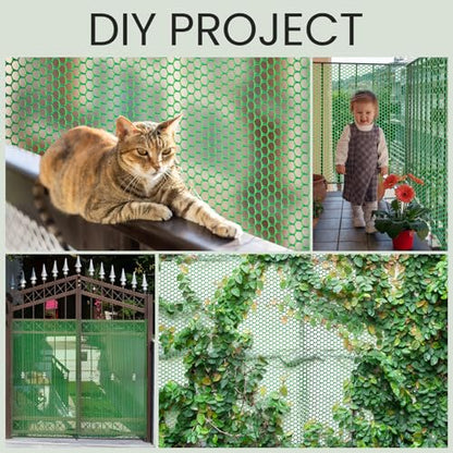 Landical 6 Rolls Plastic Chicken Wire Fencing Mesh 120 x 15.7 Inch Each Plastic Mesh Fence with Zip Ties Hexagonal Poultry Netting Garden Fencing Cat and Bird Netting (Green) - color: Green