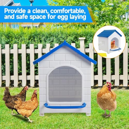 HiCaptain Chicken Nesting Box, Plastic Compartment Chicken Nesting Boxes for Chickens Coop for Laying Eggs for Hens, Ducks and Poultry with Chick Nesting Pads, Blue - color: Blue