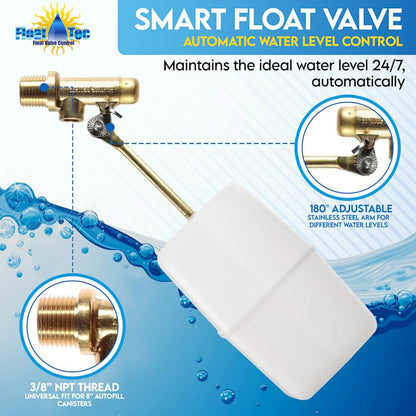 FT150B Made In USA 3/8″ Auto Fill Float Valve – Automatic Water Level Control for Pool & Water Tank – Fits 8″ Canister – Wingnut Adjustment, 3″ Arm, 2.25 GPM, 125 PSI – Pool & Spa Autofill Valve