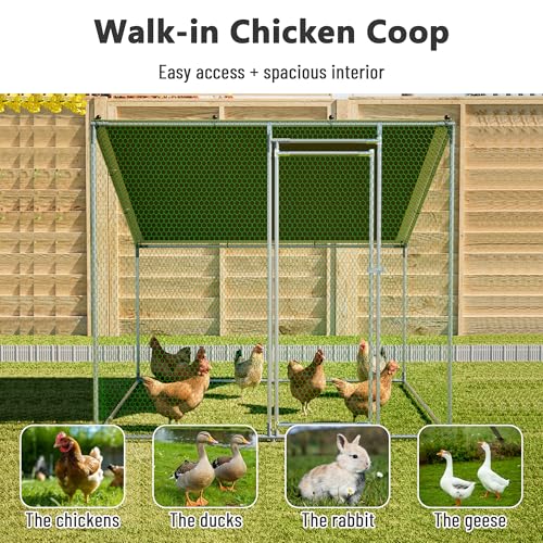 Metal Chicken Coop 84*78*72inch with Waterproof and Anti-UV Roof and Run,Walk-in Hens pen with Security Lock,Out-Door Poultry Enclosure for Small Animal Like Chickens Fence,Ducks,Rabbits Cage for Yard - size: 84.0"L x 78.7"W x 72.7"H