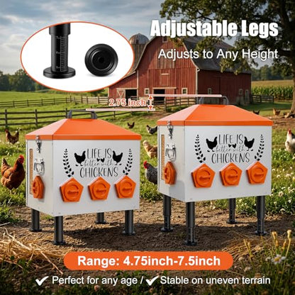 TGEYD 50LB Large Chicken Feeder – 8 Feeding Ports, No-Waste Poultry Feeder with Transparent Viewing Window, Anti-Roost Lid, & Scale-Mark Round Legs