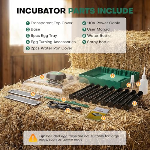 Incubators for Hatching Eggs, 72 Eggs Hatching Incubator with Automatic Egg Turner & Humidity Control & Digital Temp, 360° Clear View for Chicken/Duck/Quail Perfect for Lab School Farm