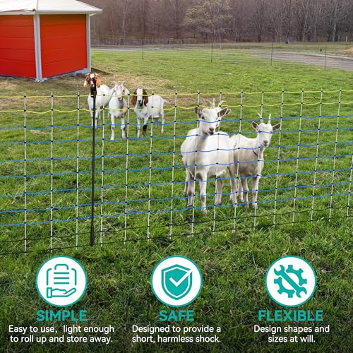 PPOLB Highly Visible Blue Electric Fence Netting, 42.5" H x 164' L, Portable Livestock Nets Mesh for Goats, Sheep, Hogs, Dog, Electric Fencing for Backyards, Homesteaders, Farms Ranches, and Gardens - size: 42.5" H x 164' L