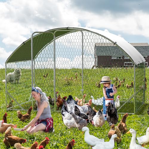 Large Metal Chicken Coop, Walk-in Poultry Cage, Large Chicken Run with Waterproof & Anti-UV Cover, Chicken Coop Run with Lockable Doors for Outdoor, 9.8 x 6.5 x 6.5FT - size: 9.8' W x 6.5' L x 6.6' H