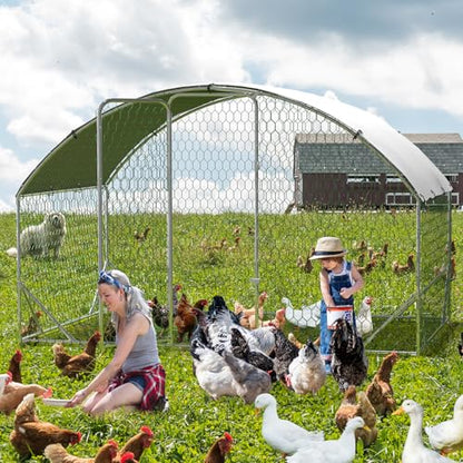 Large Metal Chicken Coop, Walk-in Poultry Cage, Large Chicken Run with Waterproof & Anti-UV Cover, Chicken Coop Run with Lockable Doors for Outdoor, 9.8 x 6.5 x 6.5FT - size: 9.8' W x 6.5' L x 6.6' H