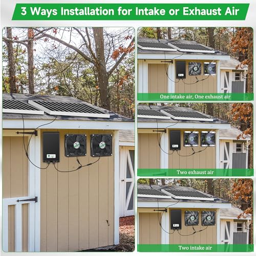 blessny 5.5" Solar Rechargeable 2 Fan Kit for Intake or Exhaust air, Weatherproofed 50W Solar Powered Fans for Outside Chicken Coops, Greenhouses, Shed, Pet House Air Ventilation - size: 2 Fan Large Kit