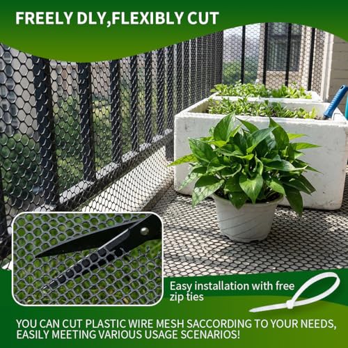 Plastic Chicken Wire Mesh Fence,Plastic Chicken Wire Roll 16in x 10ft,Garden Netting Fencing Barrier for Poultry, Animals, Pets and Balcony(Black) - color: Black, size: 16INx10FT