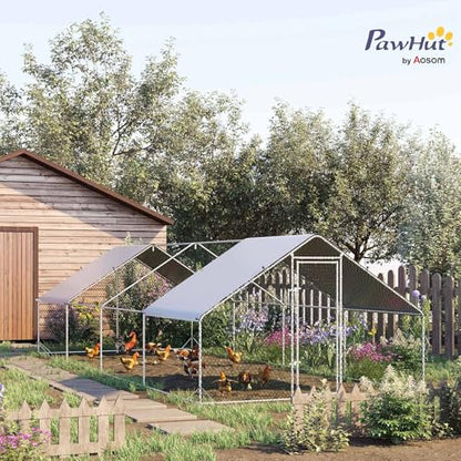 PawHut Large Chicken Coop Metal Chicken Run with Waterproof and Anti-UV Cover, Spire Shaped Walk in Fence Cage Hen House for Outdoor and Yard Farm Use, 1" Tube Diameter, 9.8' x 26.2' x 6.6' - size: 9.8' x 26.2' x 6.6'