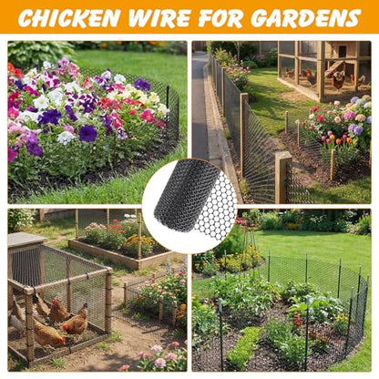 Chicken Wire Fencing Roll 15.7 x 240 in, Black Plastic Garden Mesh | HDPE weather-resistant mesh, easy to cut and install, includes 30 zip ties, for gardens, plant protection, pets and coops - color: Black( Plastic)
