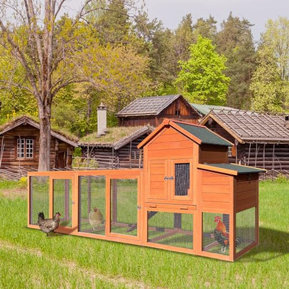 RUNVA 120" Large Chicken Coop with Nest Box and Removable Tray, Hen House for 2-6 Chickens, Outdoor Weatherproof Small Animal Cages