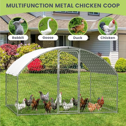 Large Metal Chicken Coop, Large Chicken Coop for Yard, Walk-in Poultry Cage with Waterproof and Anti-Uv Cover, Chicken Run for Outdoor Backyard Farm, Doom Roof, 9.8×6.5×6.5ft,Silver - size: 9.8 x 6.5 x 6.5 ft