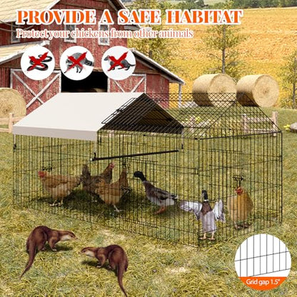 Metal Chicken Coop, Chicken Run Pen for Yard with Cover, Outdoor Metal Portable Chicken Cage with 4 Door and 1 Window for Outside Duck Rabbit Hen, 86"×40"×40" - size: 86"L x 40"W x 40"H