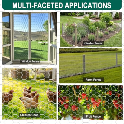 Chicken Wire Fencing, 16 Inx 276 in (40cm x 7m) Chicken Wire Mesh Roll, 1 in Mesh Poultry Wire Netting, Anti-Rust Hexagonal Galvanized for Chicken Coop Crafts Garden Fence with 50 Zip Ties - size: 16 x 276 Inches-1 Inch Mesh