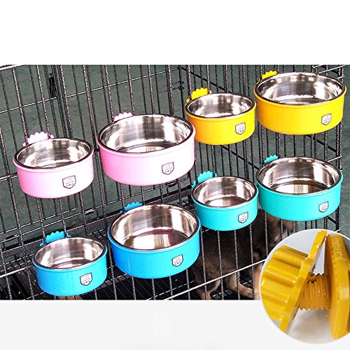 DEVILMAYCARE Pet Feeder Dog Bowl Stainless Steel Food Hanging Bowl Crates Cages Dog Parrot Bird Pet Drink Water Bowl Dish Accessory (S: 4.5''x2'', Blue) - color: Blue, size: S:4.5''x2''