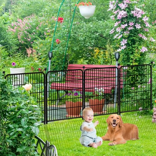 Getlay Garden Fence with Gate 36 in(H)×27 in(L) 4 Panels, Heavy Duty Iron Animal Barrier Fence, Rabbit Fence for Garden, Suitable for Indoor Pet Or Outdoor Dog Fencing, Total 8.9 Ft(L), Black - size: 36''(H)-4panels-8.9ft(L)