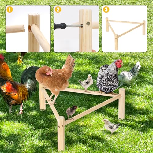 Chicken Perch for Coop & Brooder, Pine Wooden Chicken Toys & Coop Accessories for Chicken Triangular Gym Roosting Bar for Large Hens Parrots Birds, Natural Poultry Stand Chicken Nesting Support - 2P