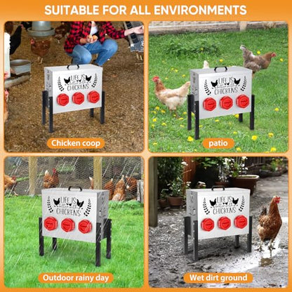 TGEYD 30 lb Chicken Feeder with 6 No-Waste Ports – Heavy-Duty Outdoor Metal Feeder with Adjustable Height, Locking Lid & Riveted Handles – Rustproof Feed Box for Poultry & Backyard Chickens - color: Rose-bengal