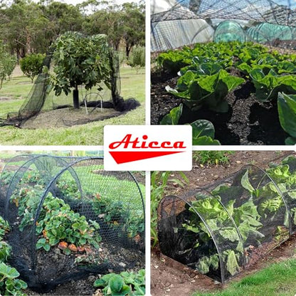 ATICCA Heavy Duty Bird Netting for Garden Protection & Fruit Trees, 13x40 Ft with 10 Stakes – Black Anti-Bird Net for Poultry, Deer, & Squirrel Protection, Durable Mesh for Garden and Yard Use - size: 13x40 Ft Bird Netting