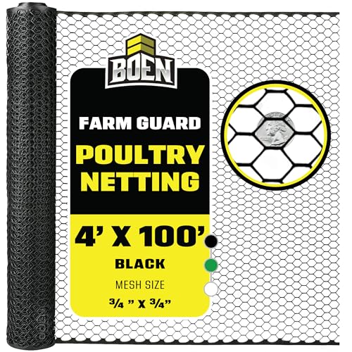 Boen Plastic HEX Chicken Wire MESH Temporary Fence ROLL (4 FT X 100 FT - Black) - Poultry Netting for Temporary OR SEMI-Permanent ENCLOSURES, Deer Netting, Construction Fencing - color: Black, size: 4' x 100'