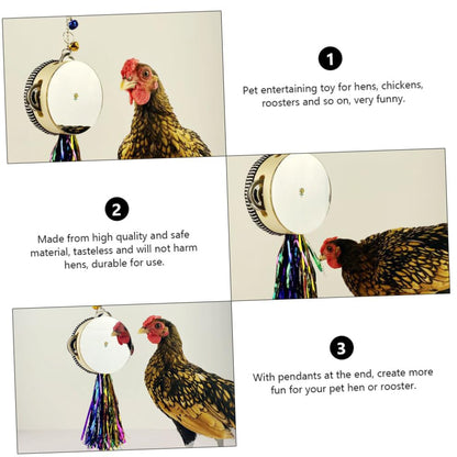 Chicken Mirror Hanging for Hens Roosters Drum Mirror Pet Enrichment Increases Activity Reduces Boredom Durable Attractive Design for Poultry Play
