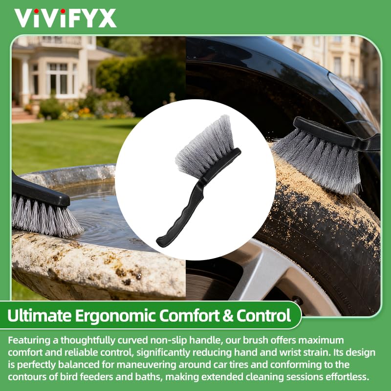 4PCS Professional Heavy Duty Cleaning Brushes Set for Bird Baths, Car Tires, Feeders, with Ergonomic Handles and Hanging Holes for Easy Storage