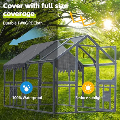 Endark 110" Large Walk-in Chicken Coop Enclosure with Platforms and Waterproof Cover - Spacious Outdoor Yard Farm Poultry Cage with Durable Wood Construction and Rain Protection Brown (Grey) - color: Grey