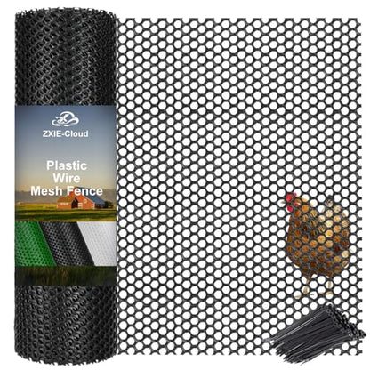 Plastic Chicken Wire Mesh Fence,Plastic Chicken Wire Roll 16in x 33ft,Garden Netting Fencing Barrier for Poultry, Animals, Pets and Balcony(Black) - color: Black, size: 16INx33FT