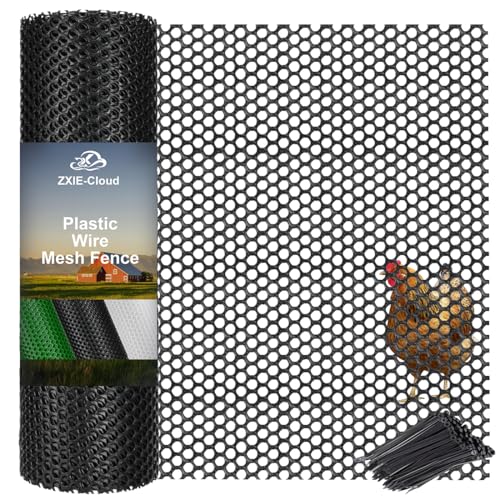 Plastic Chicken Wire Mesh Fence,Plastic Chicken Wire Roll 16in x 33ft,Garden Netting Fencing Barrier for Poultry, Animals, Pets and Balcony(Black) - color: Black, size: 16INx33FT