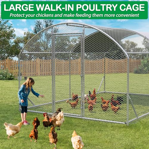 Large Metal Chicken Coop, Walk-in Chicken Run Pen with Waterproof Cover, Dome Roof Poultry Cage for Outdoor, Backyard, Farm - size: 156.0"L x 108.0"W x 77.0"H