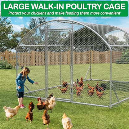 Large Metal Chicken Coop, Walk-in Chicken Run Pen with Waterproof Cover, Dome Roof Poultry Cage for Outdoor, Backyard, Farm - size: 156.0"L x 108.0"W x 77.0"H