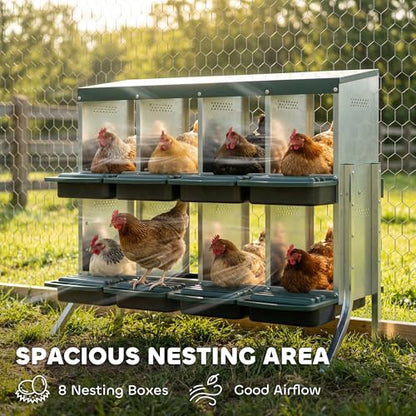 PawHut Chicken Nesting Boxes, 8 Compartment Metal Nesting Boxes for Chickens, Two-Tier Egg Laying Boxes with Vented Holes for Easy Egg Collection, for Hens Ducks, Silver - size: 43.7"L x 21.7"W x 37.6"H, style: Open Front