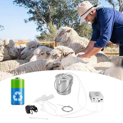 7L Goat Milking Machine, Regchargeable 13200mAh Battery & Ajustable Scution Electric Automatic Pulsation Vacuum Milker 2 Teat Cups Stainless Steel Bucket for Goats（Upgraded Model）