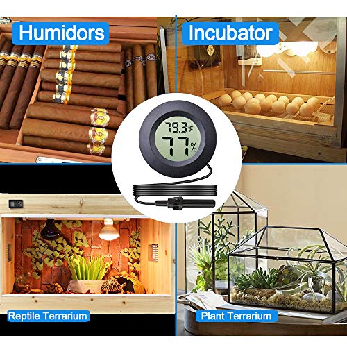 Veanic 2-Pack Mini Digital Round Hygrometer Thermometer Gauge with Probe Indoor Outdoor LCD Display Temperature Humidity Meter for Incubator Reptile Plant Terrarium Guitar Case