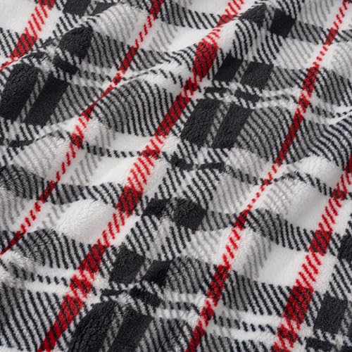 Berkshire Blanket-Classic Heavyweight Warm Soft Printed VelvetLoft® Plush Blanket, King Size Soft Fuzzy Blanket for Couch Sofa Bed, Plaid Black Red, 90in x 108in - color: Plaid Black Red, size: King/Cal King