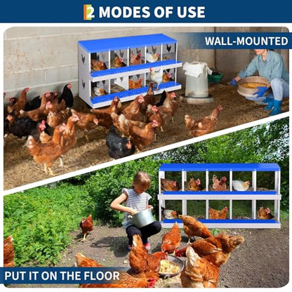 10 Compartment Chicken Nesting Box, Galvanized Steel Metal Laying Box with Removable Tray Roll-Out Egg Collection, Wall Mount Hen Roosting Box, Easy Egg Collection - color: Blue, size: 10 holes