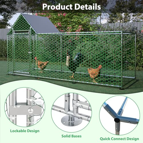 Large Walk-in Chicken Coop, Heavy Duty Metal Chicken Run for Backyard, Outdoor Poultry Habitat with Waterproof UV Cover for Duck Rabbit, Predator-Proof Lockable Door (10' L x 3.5' W x 5' H)