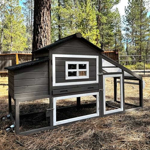 GUTINNEEN Chicken Coop Mobile Hen House Wooden with Run Poultry Cage with Nesting Box,Field Grey - color: Field Grey