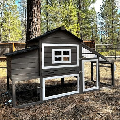 GUTINNEEN Chicken Coop Mobile Hen House Wooden with Run Poultry Cage with Nesting Box,Field Grey - color: Field Grey