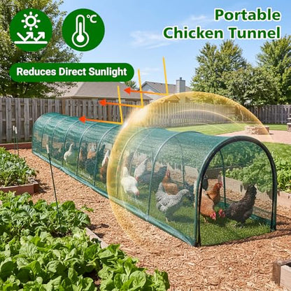 UNIFAMILY Chicken Tunnel for Outside, 23.6FT Flexible Chickens Runs for Yard, Quick Installation Shade Net Protection from Sun Portable Chicken Tunnels, Poultry Coop Run Tunnels Perfect for Backyard - size: 23.6 ft