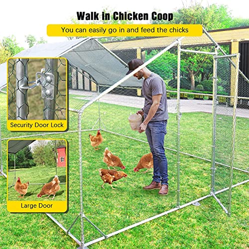Large Metal Chicken Coop Run, Afqxf 13.1x9.8x6.4FT Outdoor Walk-in Poultry Cage Hen Playpen House with Waterproof Cover and Lockable Door for Outdoor Yard Farm - size: 157.5"L x 118.0"W x 77.0"H