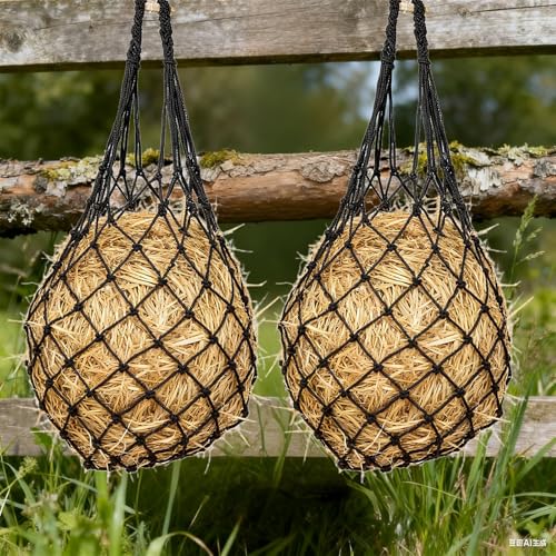 2-Pack Hay Bags for Horses,Large Slow Feed Hay Feeder for Goats,Sheep & Donkeys,Extra Strong Nylon Hay Bag for Trailers, Barns & Pastures,Easy Fill Design,Promote Healthy Grazing
